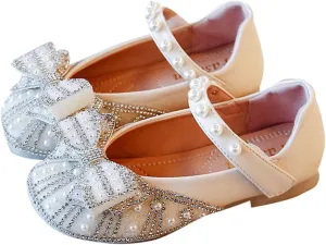 Toddler Flower Girl Dress Shoes Rhinstones Pearls Bow Ballet Flats Wedding Party Girls Toddler Mary Jane