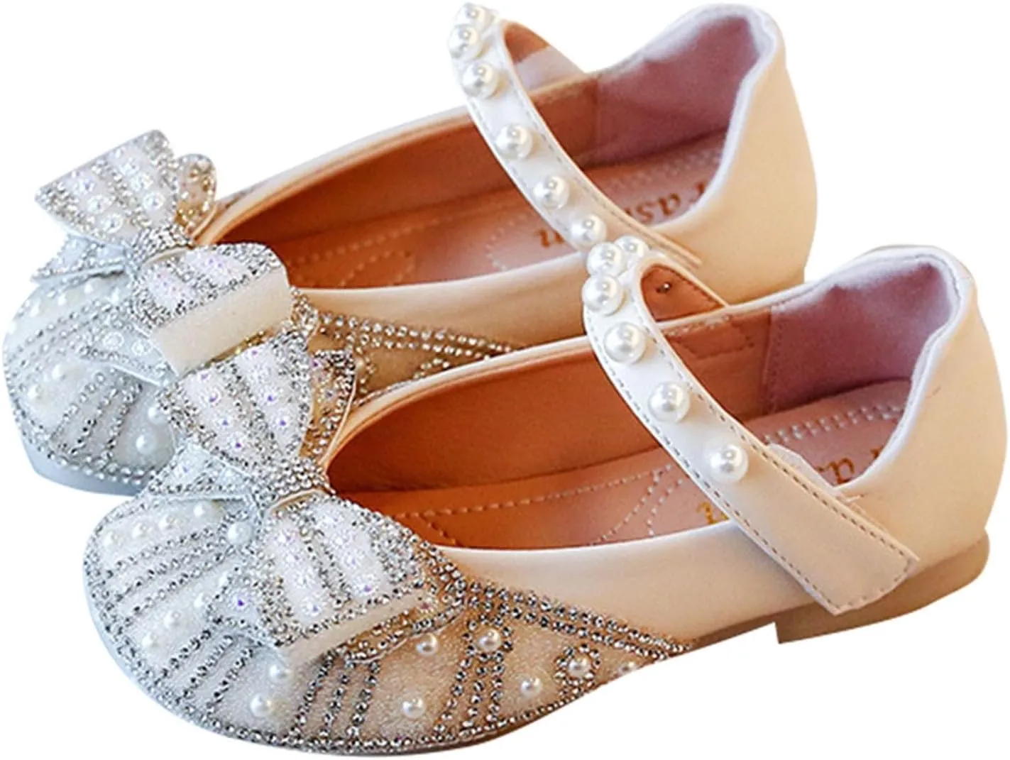 Toddler Flower Girl Dress Shoes Rhinstones Pearls Bow Ballet Flats Wedding Party Girls Toddler Mary Jane