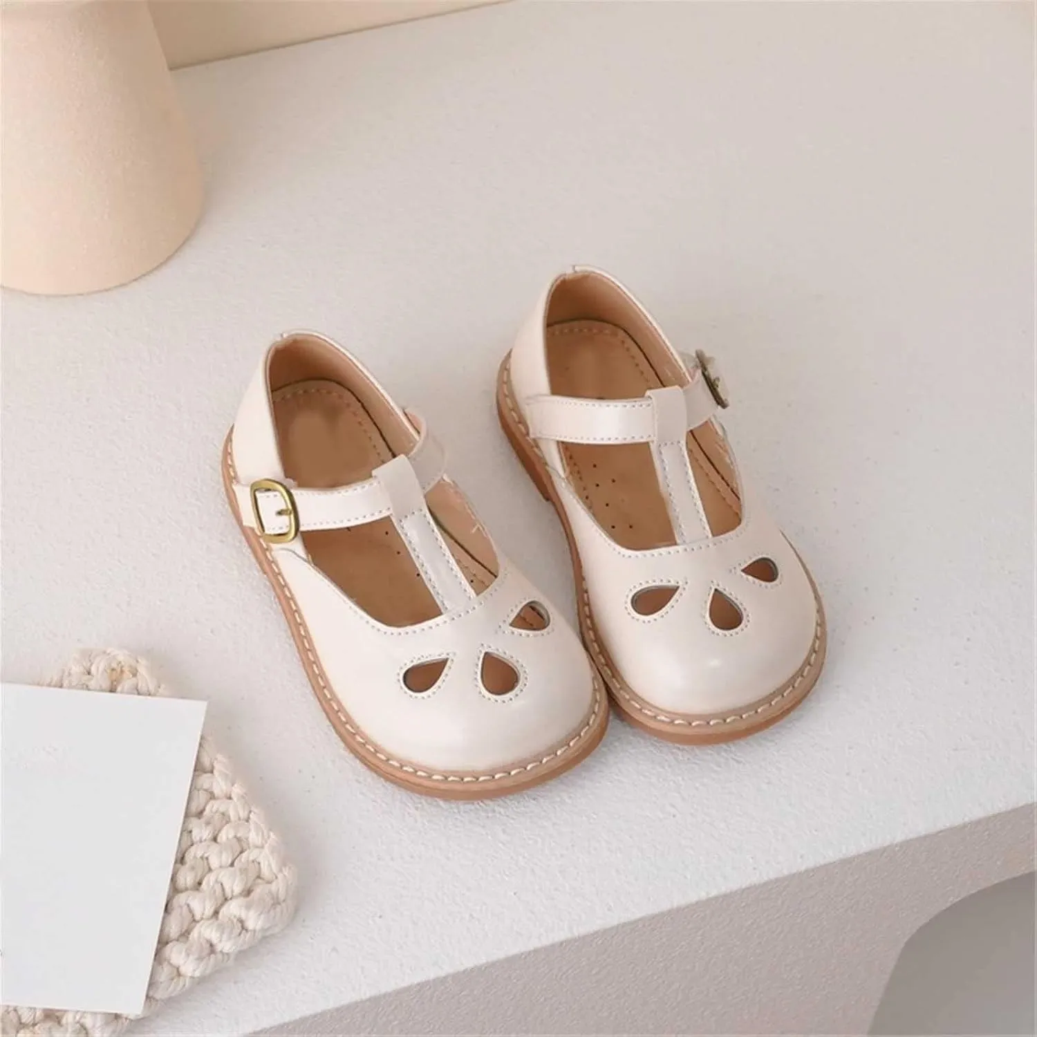 Toddler Girl Mary Jane Dress Shoes, Little Ballet Flats for 2 to 12 Girls Party School Flat Bottom Kids Slides