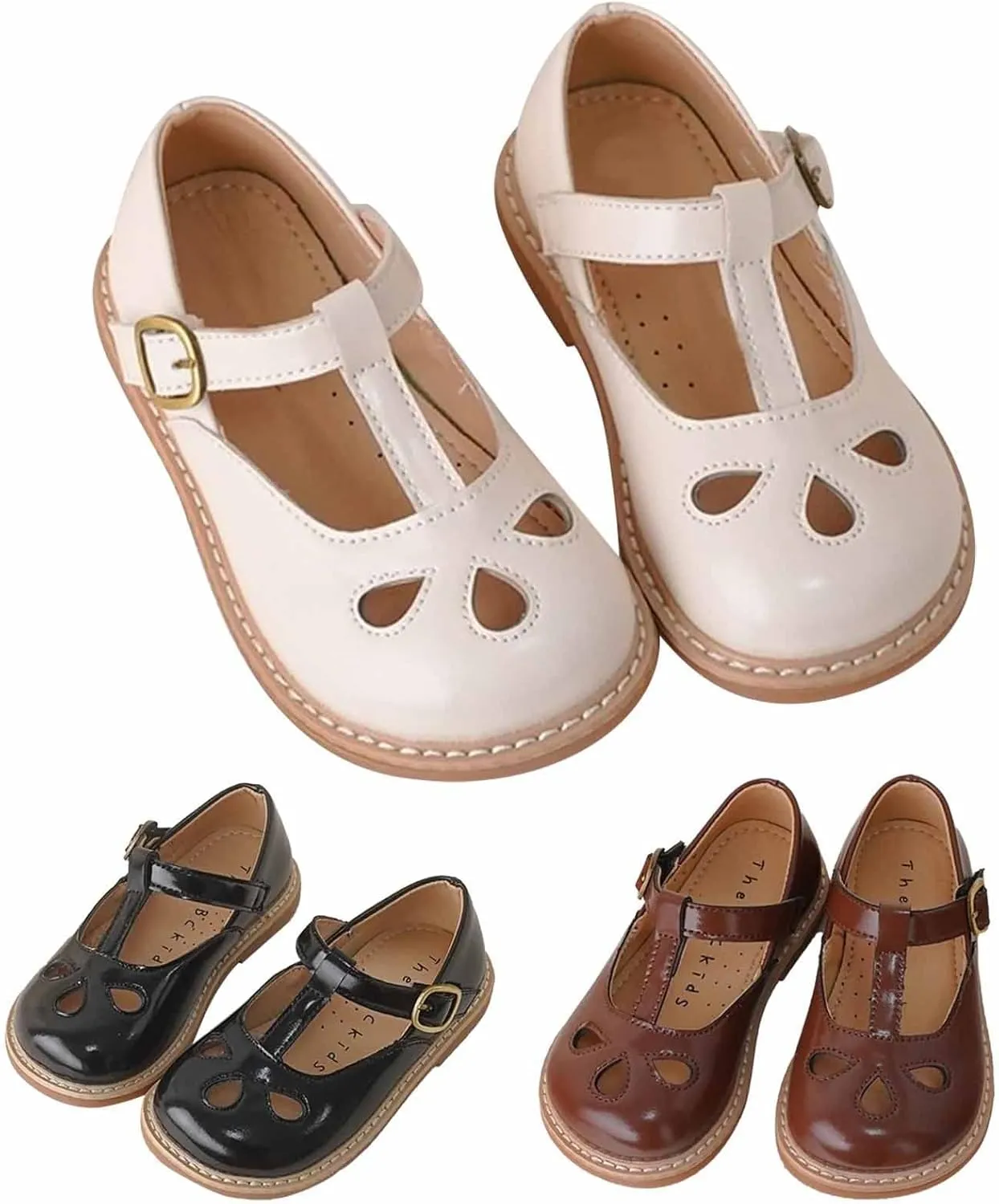 Toddler Girl Mary Jane Dress Shoes, Little Ballet Flats for 2 to 12 Girls Party School Flat Bottom Kids Slides