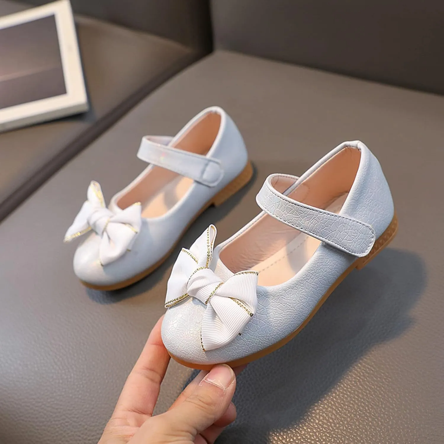 Toddler Girls Mary Jane Ballet Flats Bow Flower Wedding Party Ballerina Dress Shoes Ankle Strap Low Heel Sandal