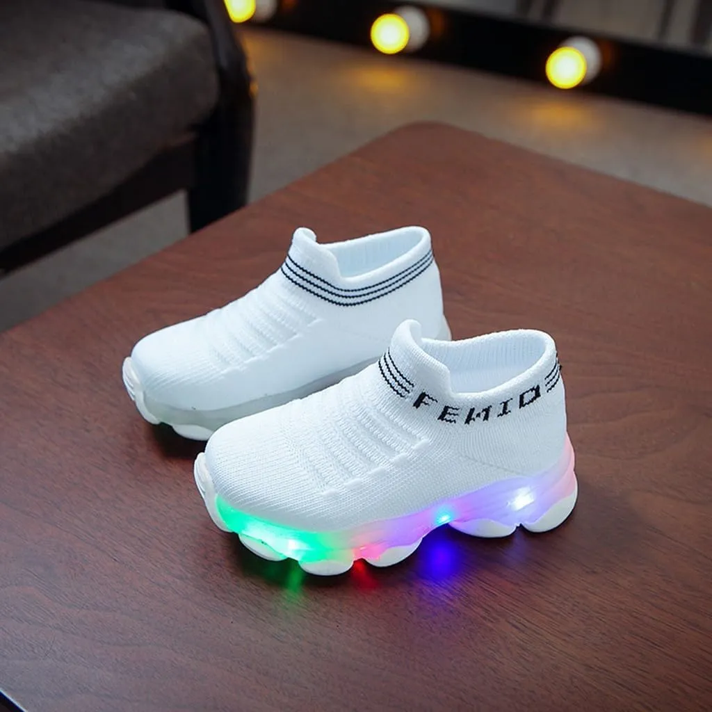 Toddler Light Up Sock Shoes Kids Boys Girls Mesh Flashing Breathable Sneakers Soft Sport Walking Running Shoes