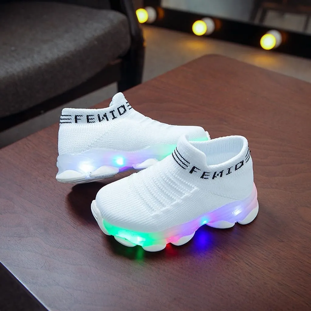 Toddler Light Up Sock Shoes Kids Boys Girls Mesh Flashing Breathable Sneakers Soft Sport Walking Running Shoes