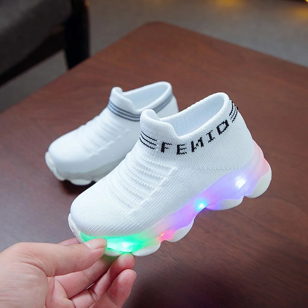Toddler Light Up Sock Shoes Kids Boys Girls Mesh Flashing Breathable Sneakers Soft Sport Walking Running Shoes
