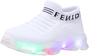 Toddler Light Up Sock Shoes Kids Boys Girls Mesh Flashing Breathable Sneakers Soft Sport Walking Running Shoes
