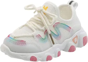Toddler Sneakers 1-6 Years Kids Baby Girls Sneakers Mesh Breathable Lace Up Soft Shoes Black Sneakers