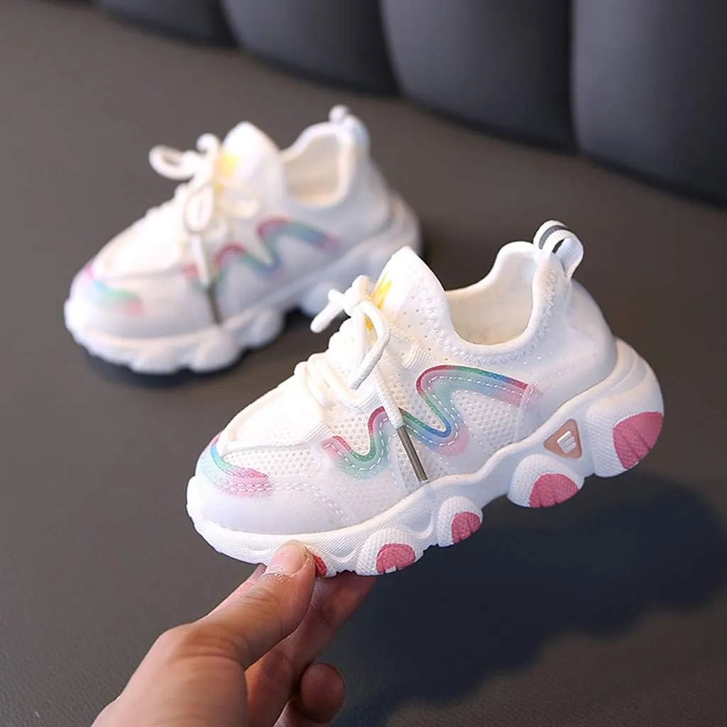 Toddler Sneakers 1-6 Years Kids Baby Girls Sneakers Mesh Breathable Lace Up Soft Shoes Black Sneakers