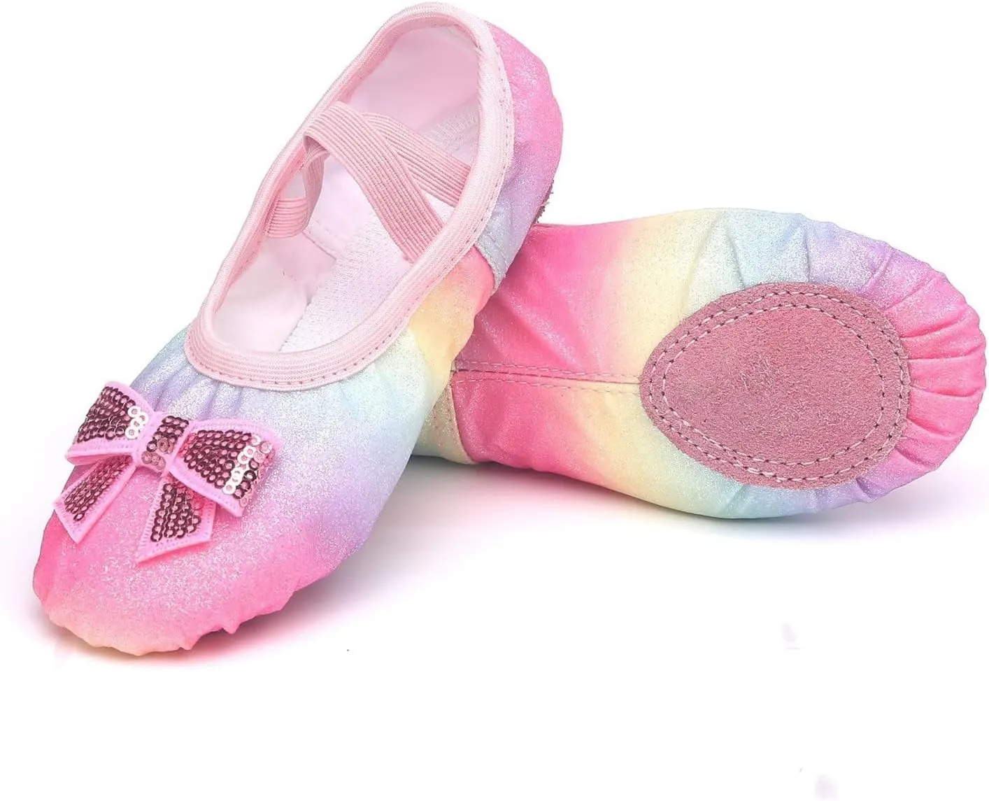 Toddler/Little/Big Kid Tie-Dye Colorful Ballet Shoes with ink Glitter Bow for Ballet Performance Yoga Dance Indoor Shoes