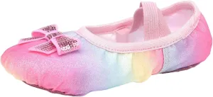Toddler/Little/Big Kid Tie-Dye Colorful Ballet Shoes with ink Glitter Bow for Ballet Performance Yoga Dance Indoor Shoes