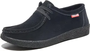 TRULAND Leather Oxford Shoes for Women - Suede Lace Up Moc Toe Low Platform Flat Wallabees Shoes