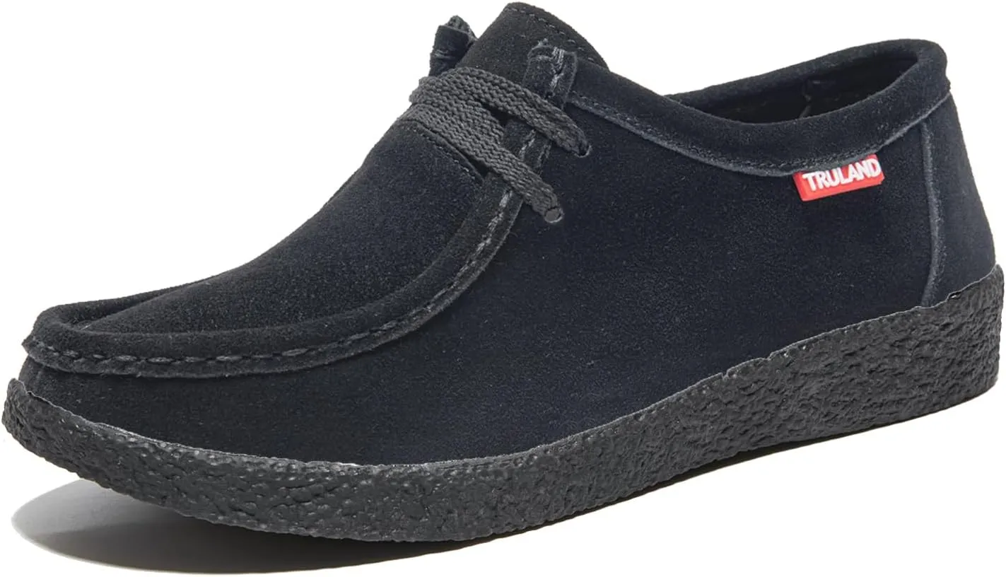 TRULAND Leather Oxford Shoes for Women - Suede Lace Up Moc Toe Low Platform Flat Wallabees Shoes