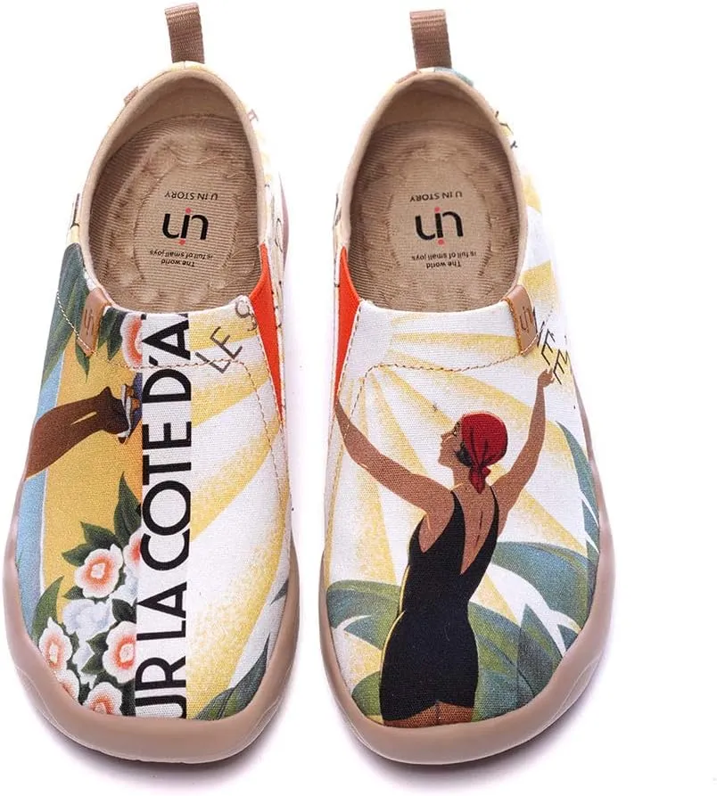 UIN Women's Slip On Sneakers Casual Loafers Knitted Art Painted Comfort Soft Walking Shoes