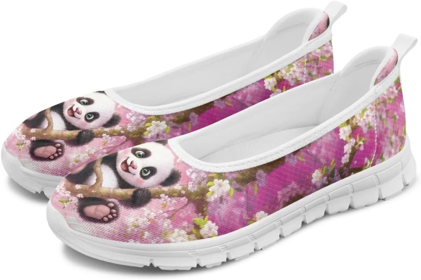 Various Creative Panda Print Womens Flats Comfortable Dressy Slip On Ballet Shoes Lightweight Stylish Mesh Casual Sneakers Daily Wear