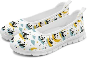 Various Creative Panda Print Womens Flats Comfortable Dressy Slip On Ballet Shoes Lightweight Stylish Mesh Casual Sneakers Daily Wear