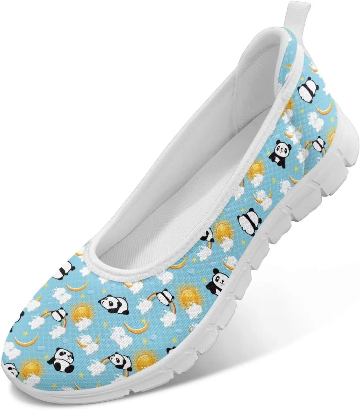 Various Creative Panda Print Womens Flats Comfortable Dressy Slip On Ballet Shoes Lightweight Stylish Mesh Casual Sneakers Daily Wear