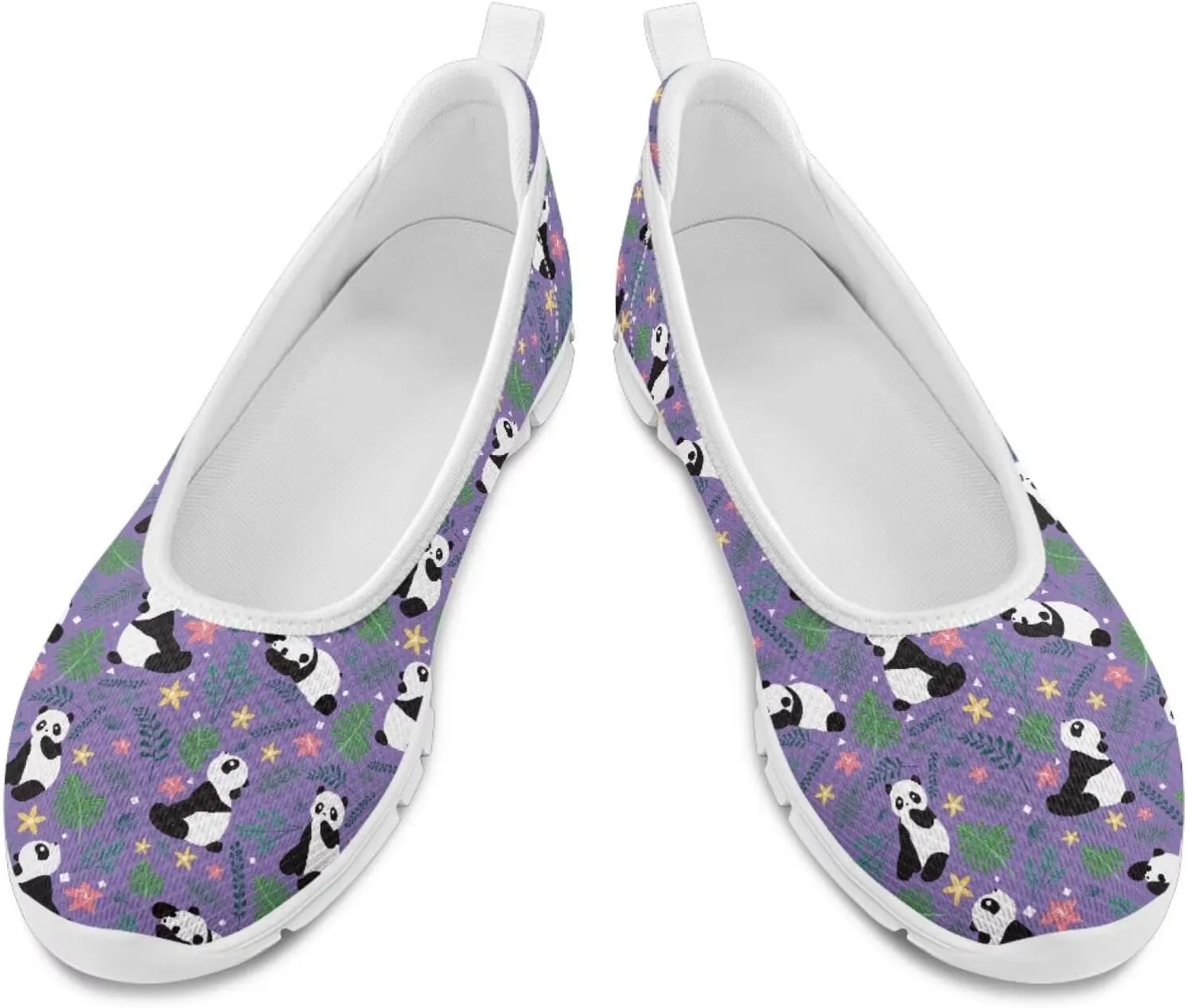 Various Creative Panda Print Womens Flats Comfortable Dressy Slip On Ballet Shoes Lightweight Stylish Mesh Casual Sneakers Daily Wear