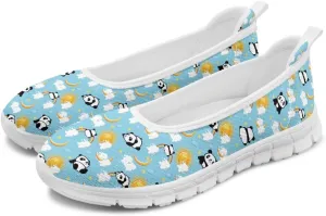 Various Creative Panda Print Womens Flats Comfortable Dressy Slip On Ballet Shoes Lightweight Stylish Mesh Casual Sneakers Daily Wear