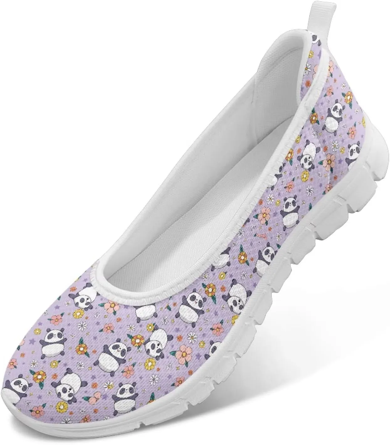 Various Creative Panda Print Womens Flats Comfortable Dressy Slip On Ballet Shoes Lightweight Stylish Mesh Casual Sneakers Daily Wear