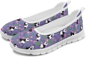 Various Creative Panda Print Womens Flats Comfortable Dressy Slip On Ballet Shoes Lightweight Stylish Mesh Casual Sneakers Daily Wear