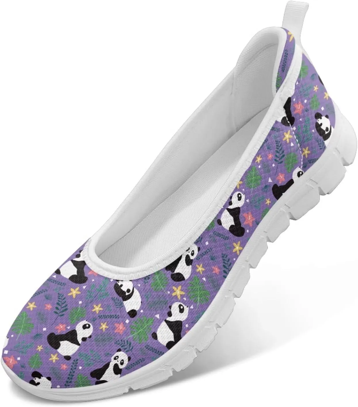 Various Creative Panda Print Womens Flats Comfortable Dressy Slip On Ballet Shoes Lightweight Stylish Mesh Casual Sneakers Daily Wear