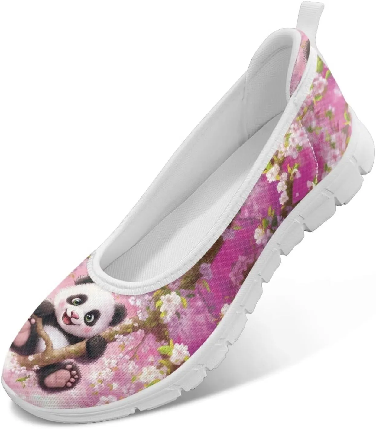 Various Creative Panda Print Womens Flats Comfortable Dressy Slip On Ballet Shoes Lightweight Stylish Mesh Casual Sneakers Daily Wear
