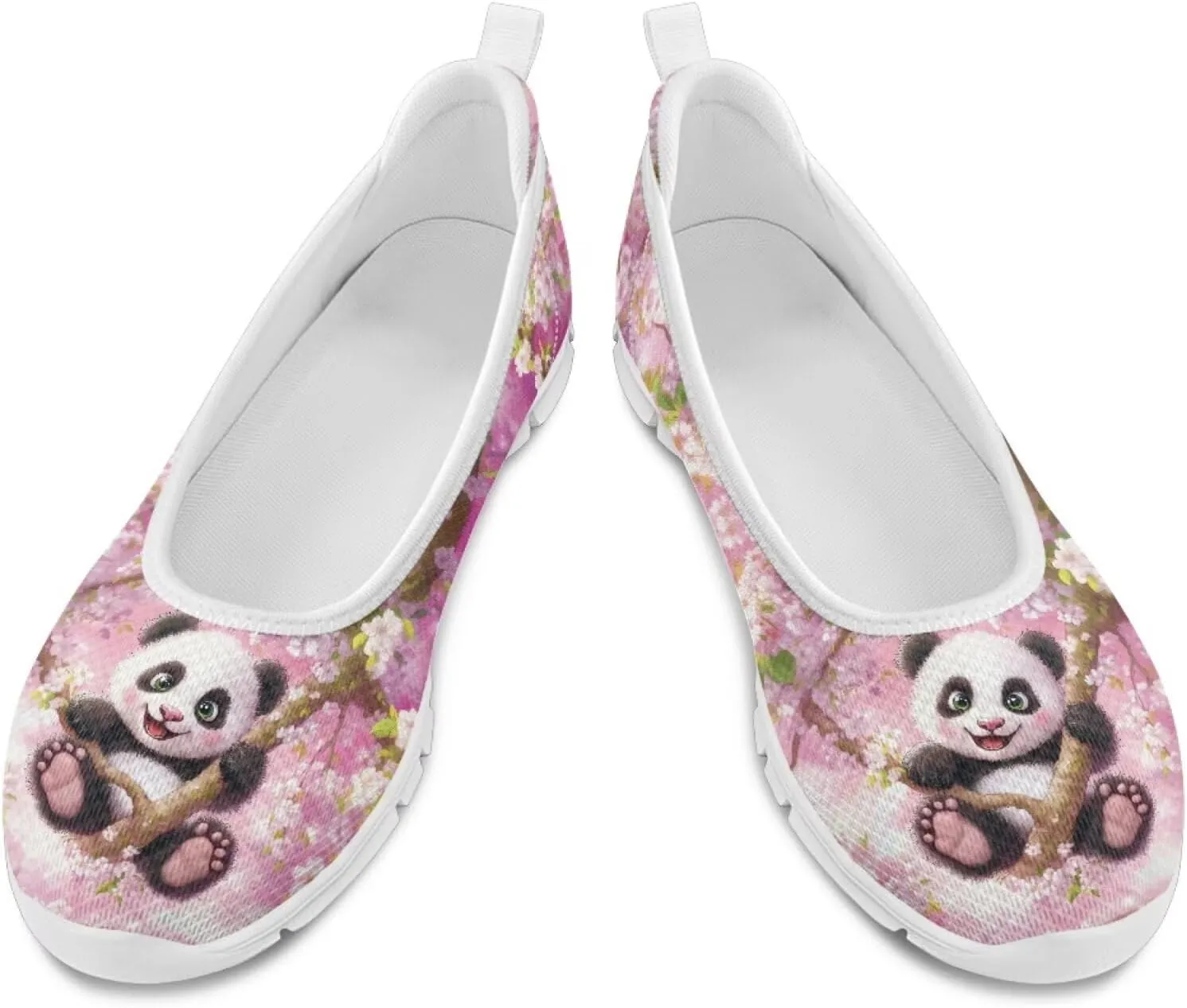 Various Creative Panda Print Womens Flats Comfortable Dressy Slip On Ballet Shoes Lightweight Stylish Mesh Casual Sneakers Daily Wear
