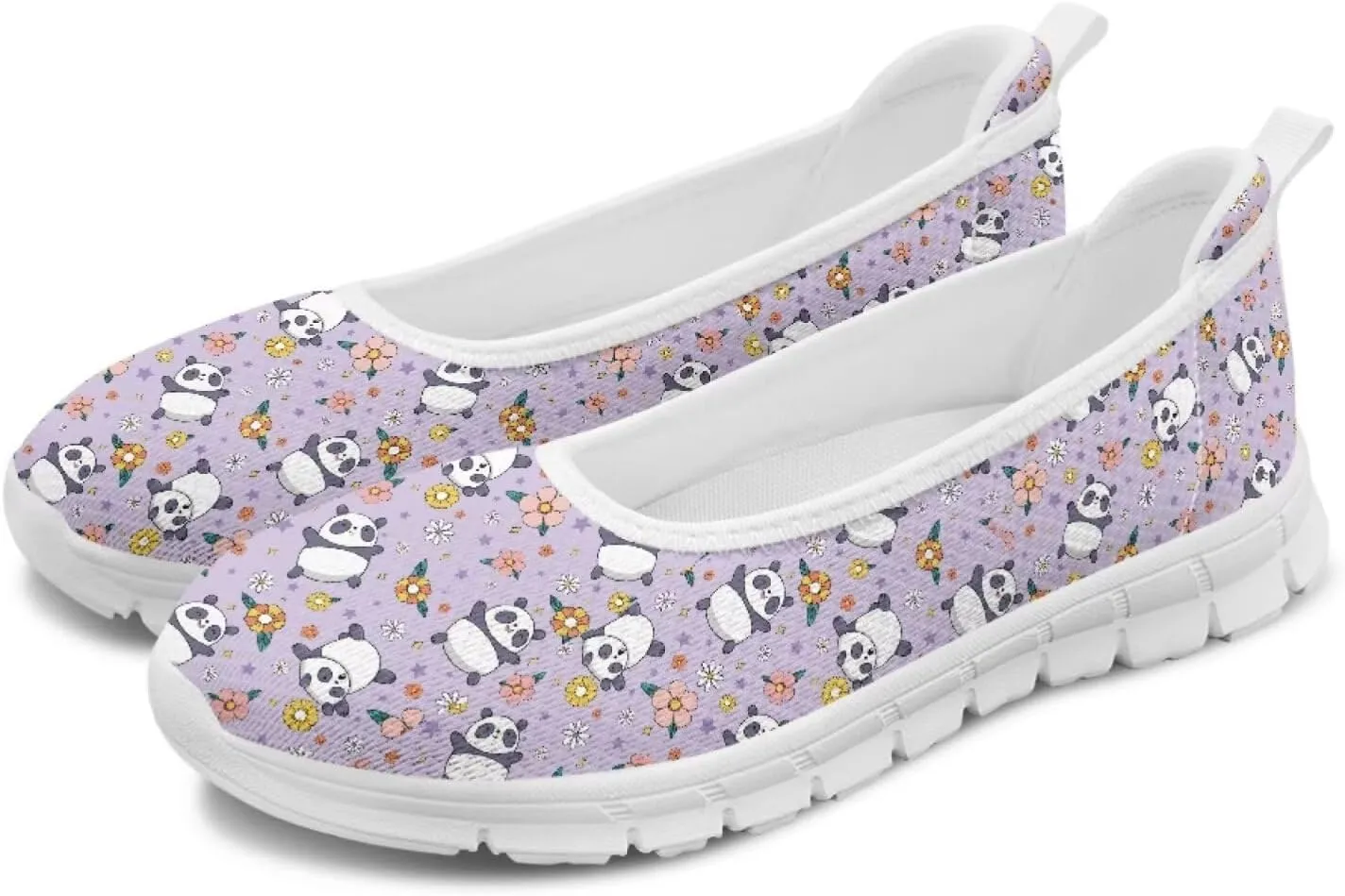 Various Creative Panda Print Womens Flats Comfortable Dressy Slip On Ballet Shoes Lightweight Stylish Mesh Casual Sneakers Daily Wear