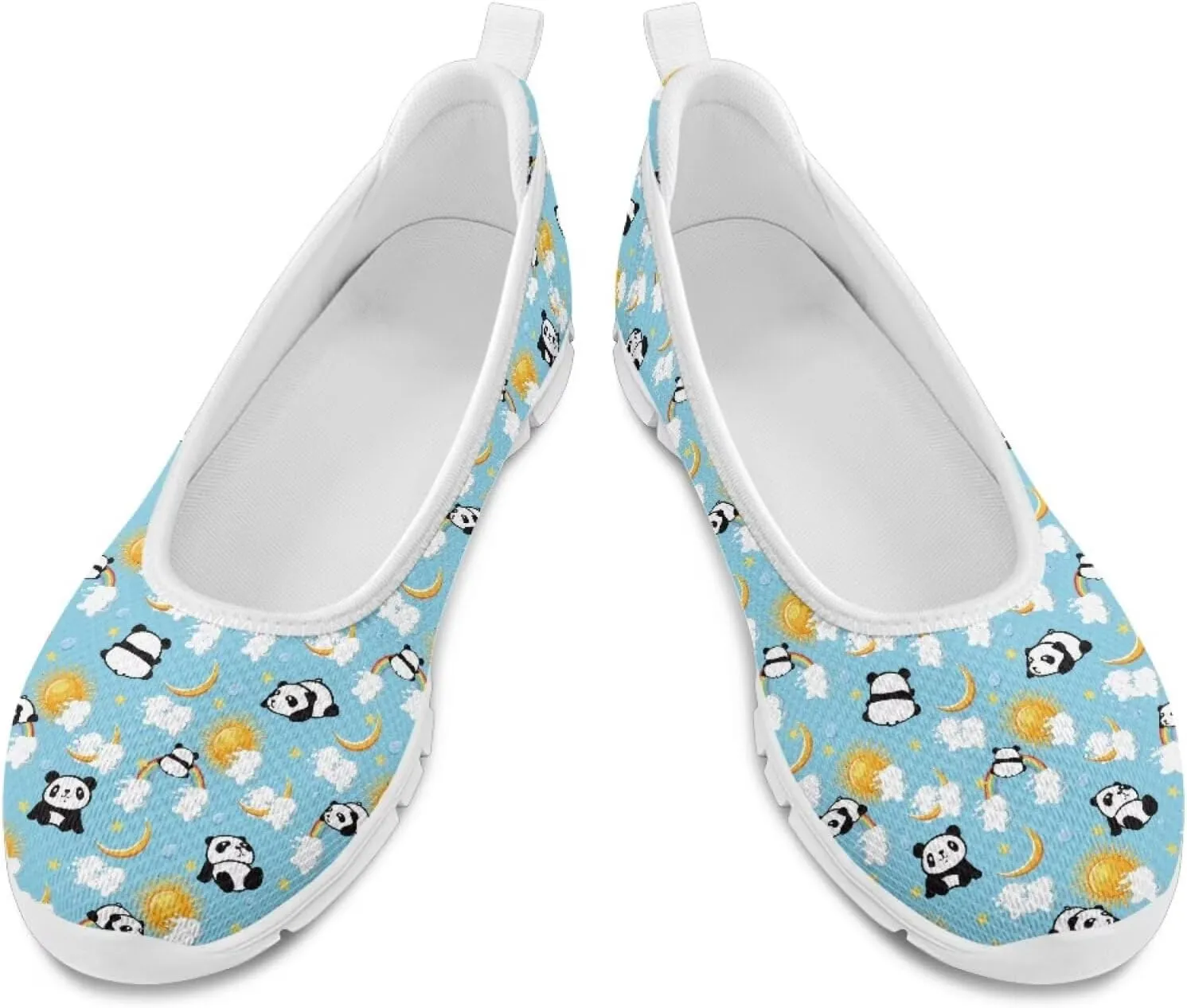 Various Creative Panda Print Womens Flats Comfortable Dressy Slip On Ballet Shoes Lightweight Stylish Mesh Casual Sneakers Daily Wear