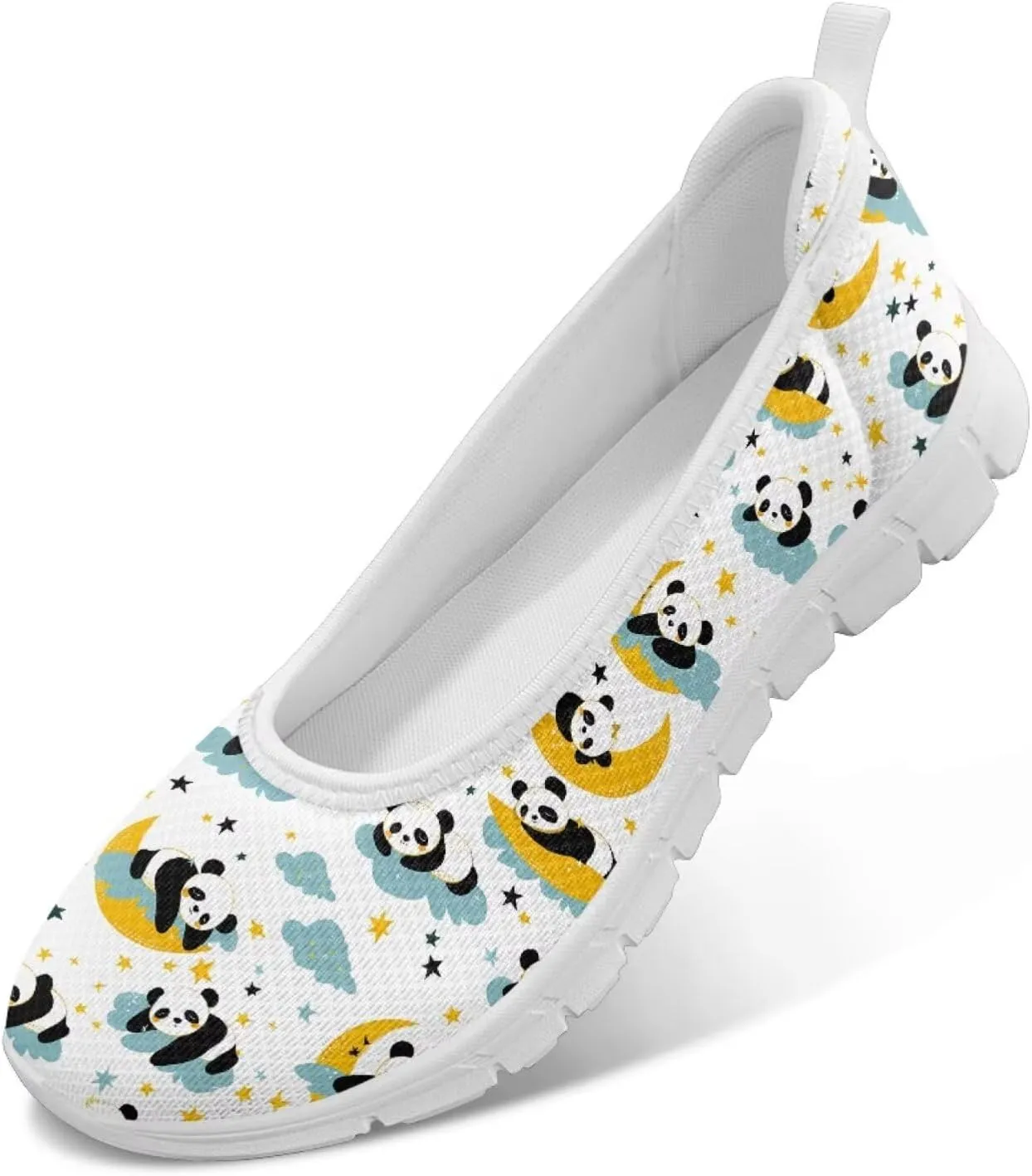 Various Creative Panda Print Womens Flats Comfortable Dressy Slip On Ballet Shoes Lightweight Stylish Mesh Casual Sneakers Daily Wear