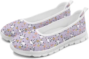 Various Creative Panda Print Womens Flats Comfortable Dressy Slip On Ballet Shoes Lightweight Stylish Mesh Casual Sneakers Daily Wear