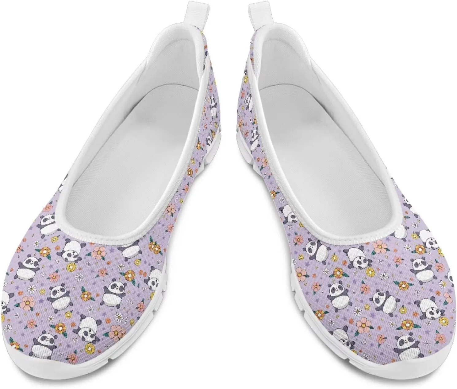 Various Creative Panda Print Womens Flats Comfortable Dressy Slip On Ballet Shoes Lightweight Stylish Mesh Casual Sneakers Daily Wear