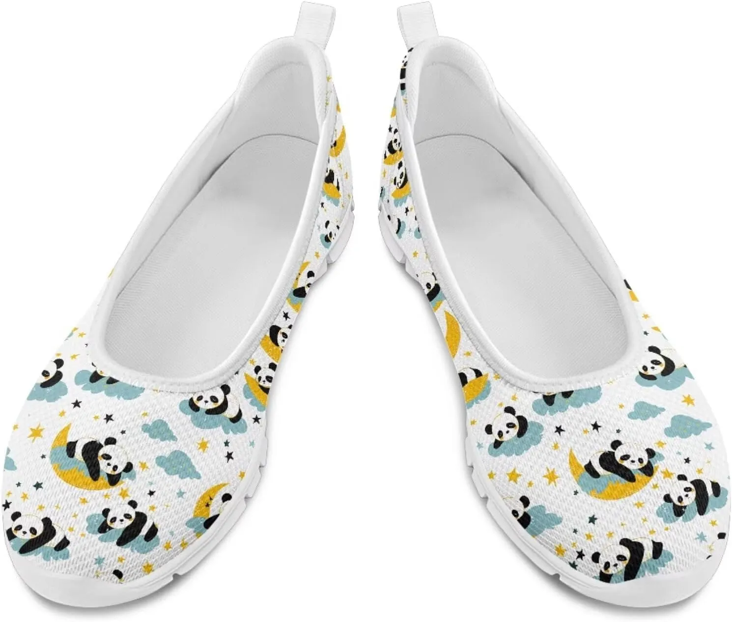 Various Creative Panda Print Womens Flats Comfortable Dressy Slip On Ballet Shoes Lightweight Stylish Mesh Casual Sneakers Daily Wear