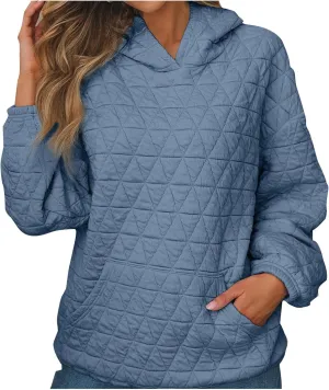 Warm Hooded Sweatshirts for Women Solid Plaid Casual Fall Winter Hoodies Oversized Comfy Blouses for Outing Street