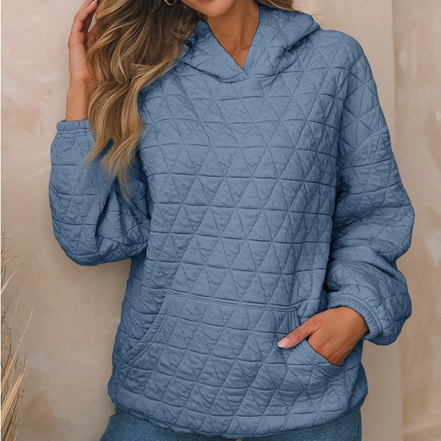 Warm Hooded Sweatshirts for Women Solid Plaid Casual Fall Winter Hoodies Oversized Comfy Blouses for Outing Street