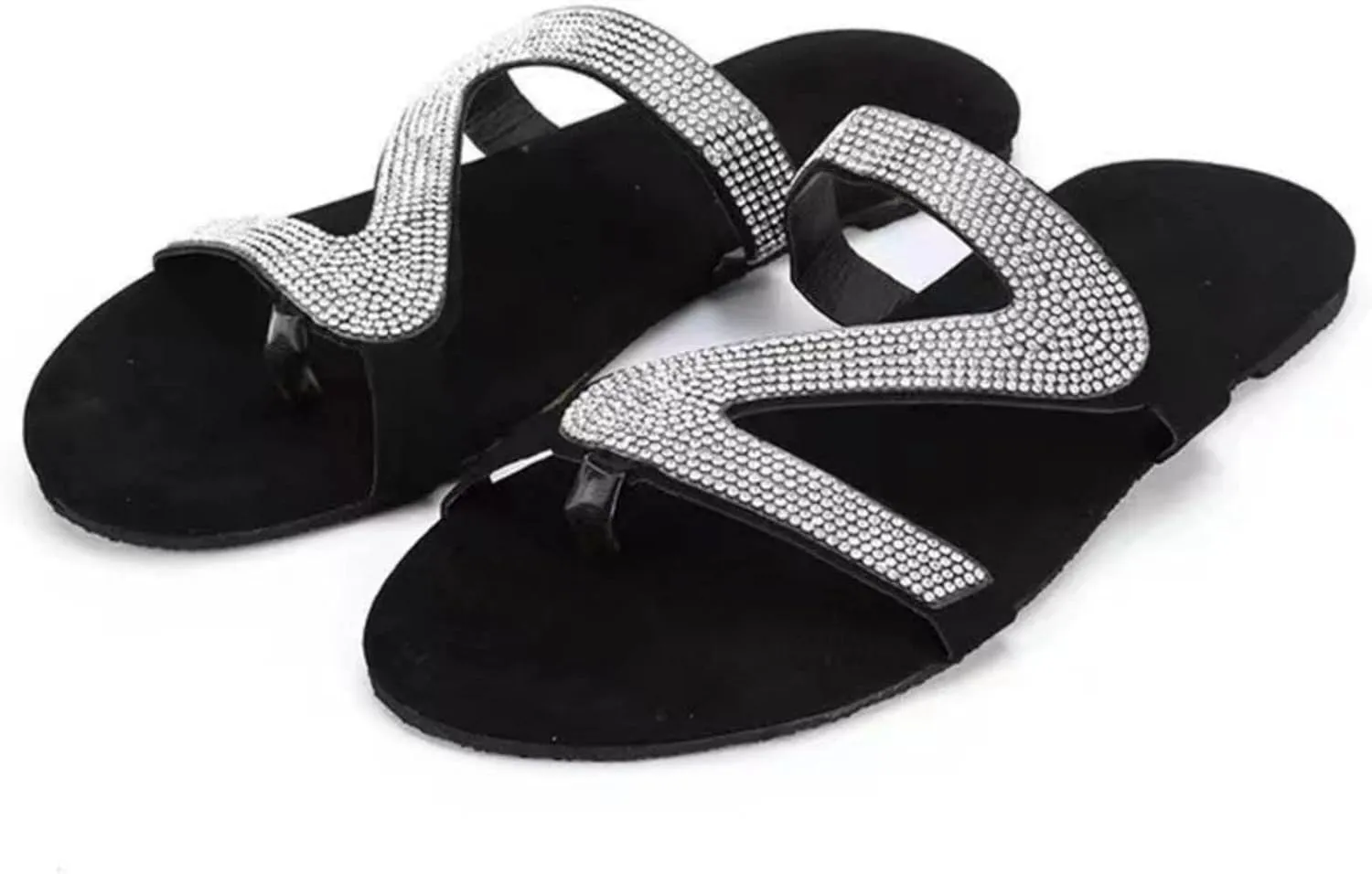 Wide Width Sandals for Women Dressy Comfy Platform Flat Open Toe Casual Summer Slippers Comfortable Rhinestone Beaded Sparkly Bling Sandal Gladiator Beach Travel Fashion Slipper Flip Flops
