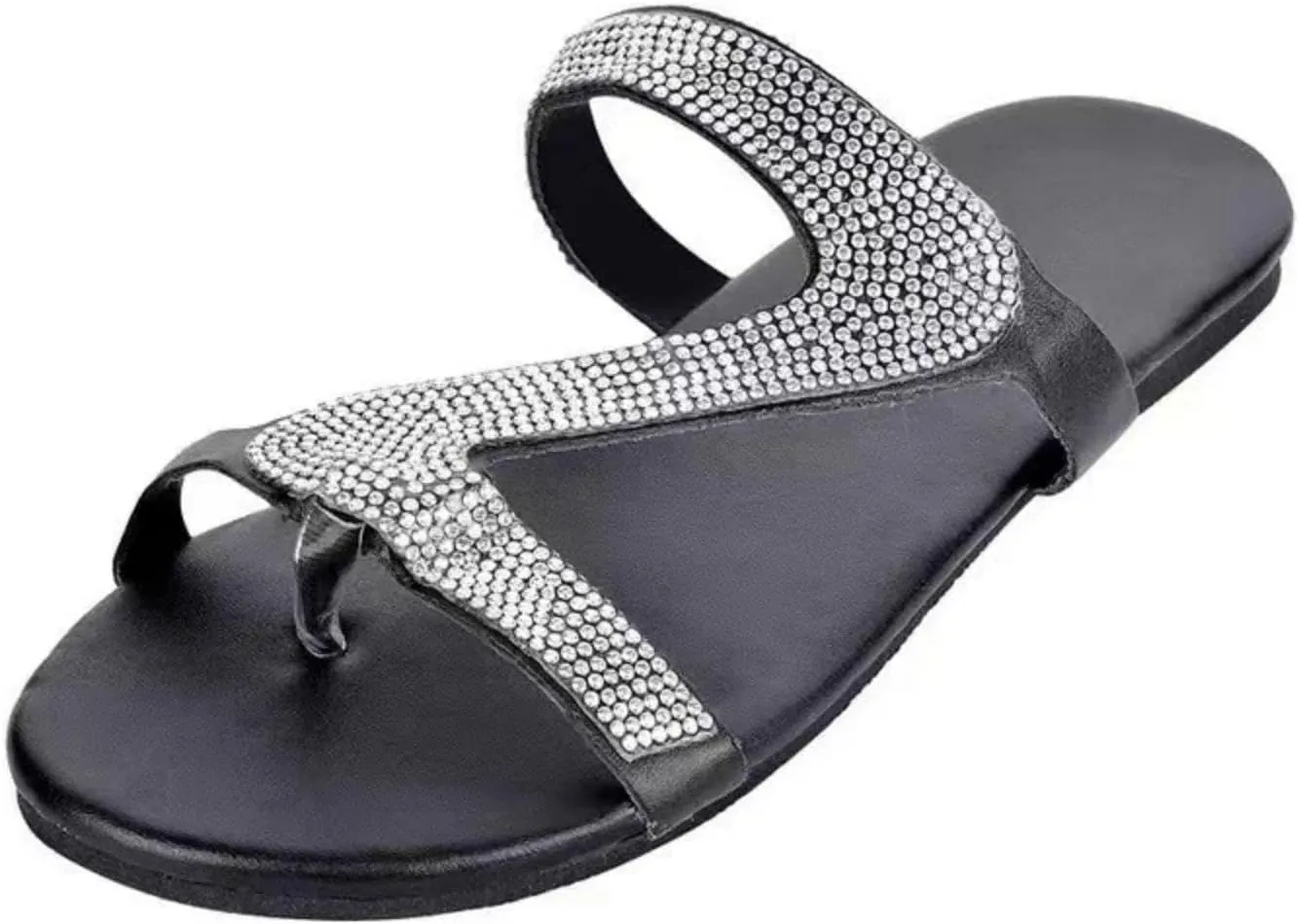 Wide Width Sandals for Women Dressy Comfy Platform Flat Open Toe Casual Summer Slippers Comfortable Rhinestone Beaded Sparkly Bling Sandal Gladiator Beach Travel Fashion Slipper Flip Flops