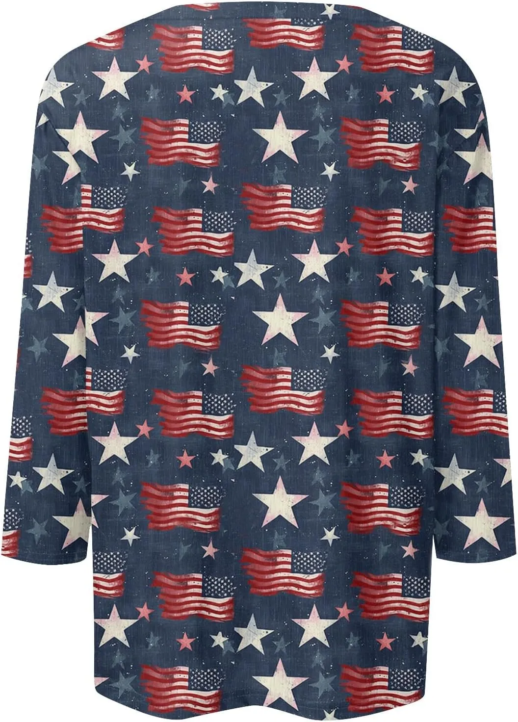 Womens 4Th of July Shirts Tops Plus Size American Flag Tshirt 3/4 Length Sleeve Trendy Oversized Sweatshirts Blouses
