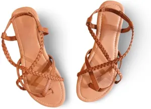 Women's Braided Strap Flat Sandals  Comfortable Open-Toe Slip-On Gladiator Sandals with Back Strap, Casual Summer Footwear
