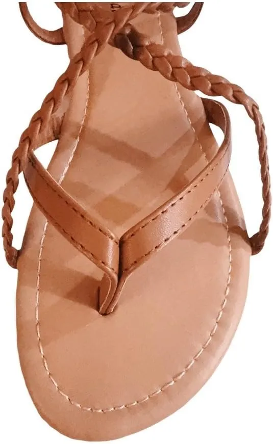 Women's Braided Strap Flat Sandals  Comfortable Open-Toe Slip-On Gladiator Sandals with Back Strap, Casual Summer Footwear
