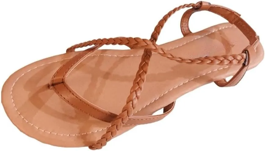Women's Braided Strap Flat Sandals  Comfortable Open-Toe Slip-On Gladiator Sandals with Back Strap, Casual Summer Footwear