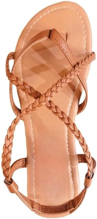 Women's Braided Strap Flat Sandals  Comfortable Open-Toe Slip-On Gladiator Sandals with Back Strap, Casual Summer Footwear
