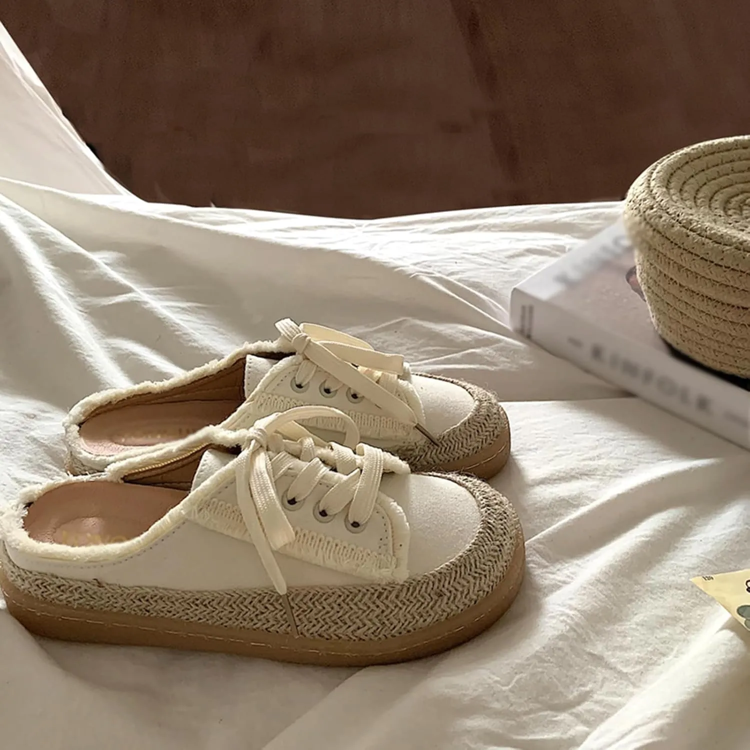 Womens Espadrille Flats Canvas Mule Slip on Shoes Backless Sneakers Casual Comfortable Loafers