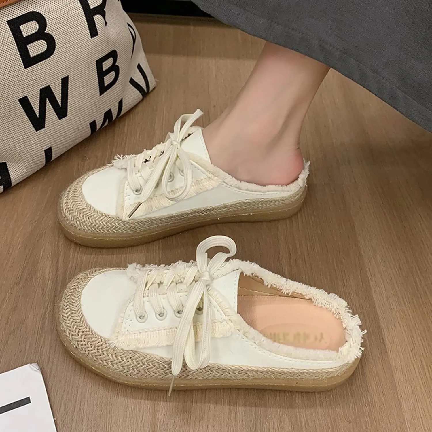 Womens Espadrille Flats Canvas Mule Slip on Shoes Backless Sneakers Casual Comfortable Loafers