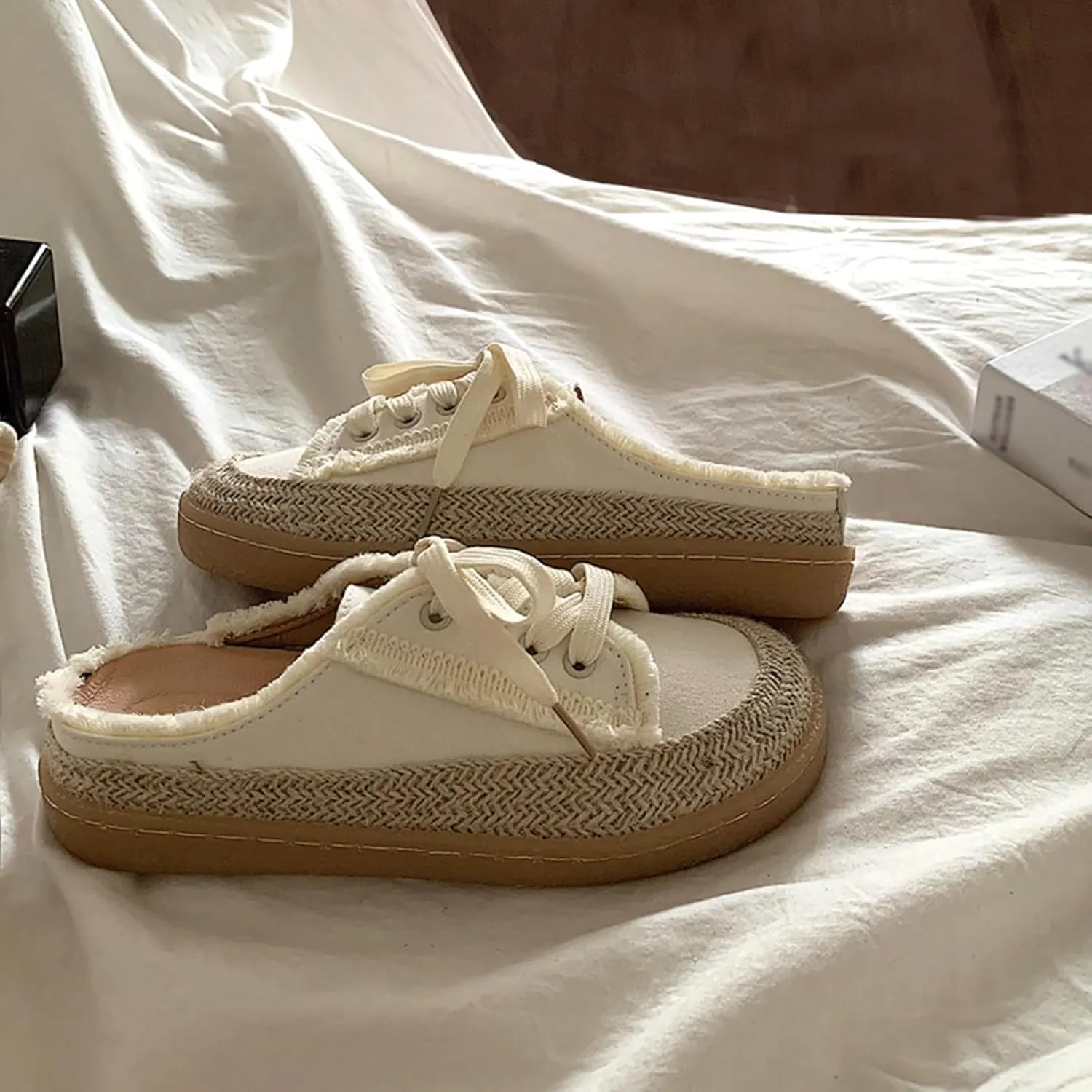 Womens Espadrille Flats Canvas Mule Slip on Shoes Backless Sneakers Casual Comfortable Loafers