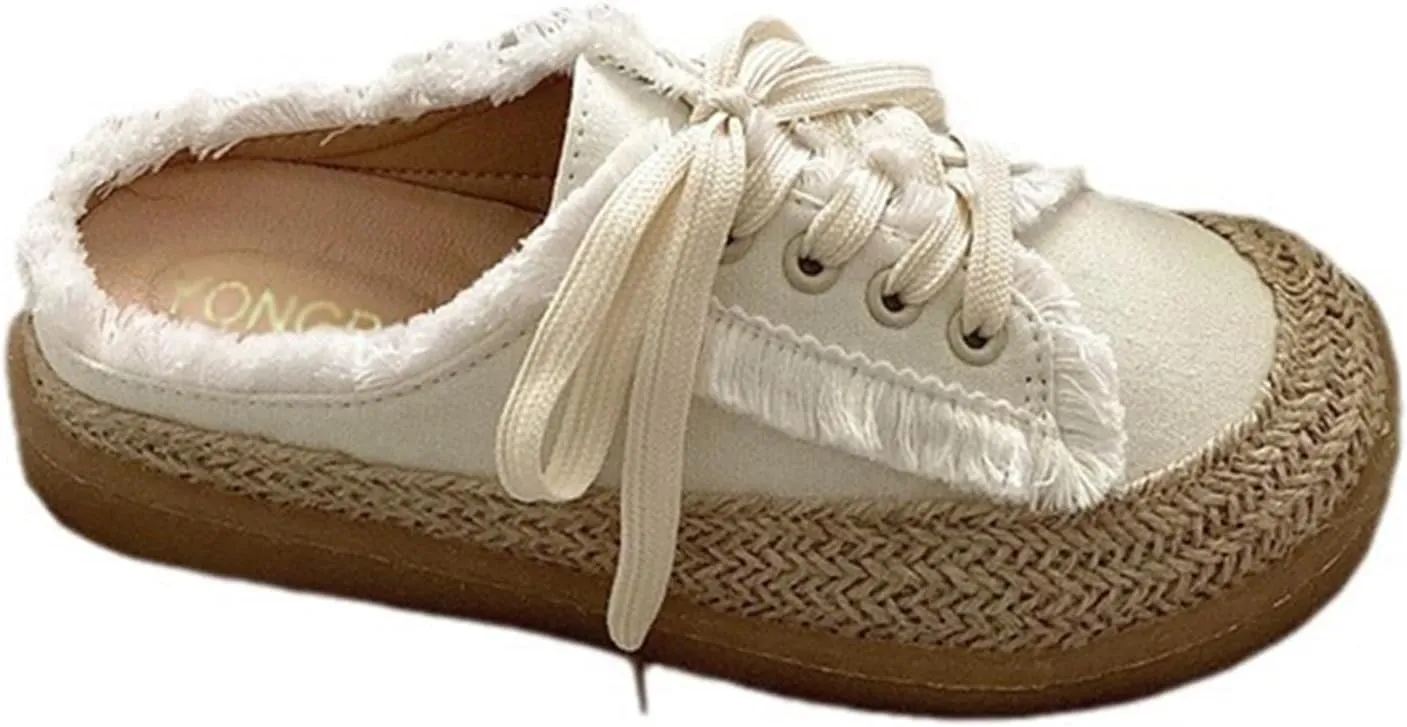 Womens Espadrille Flats Canvas Mule Slip on Shoes Backless Sneakers Casual Comfortable Loafers