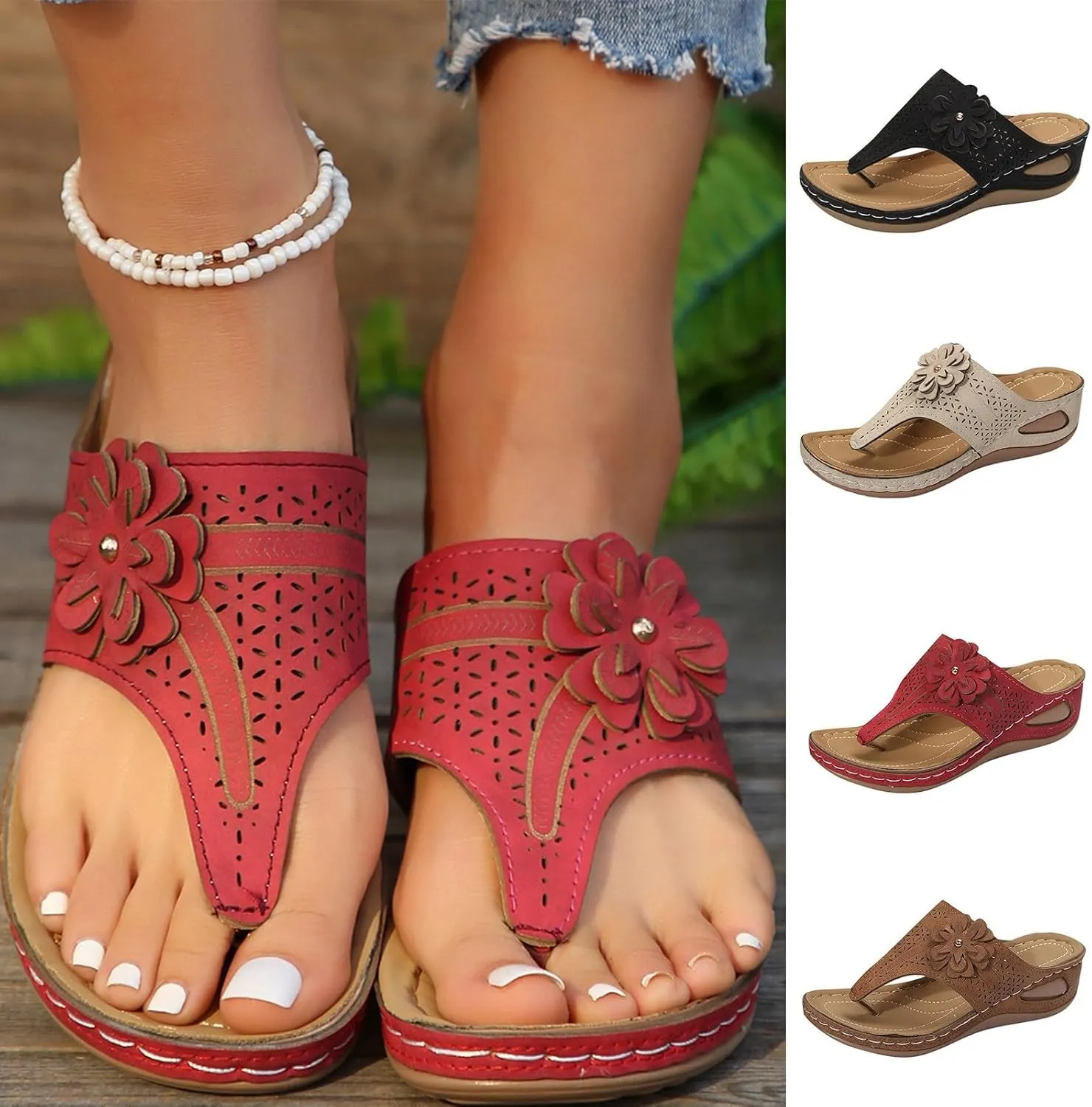 Women's Orthopedic Arch Support Wedge Sandals, Casual Platform Slip On Open Toe Sandals, Unisex-Adults