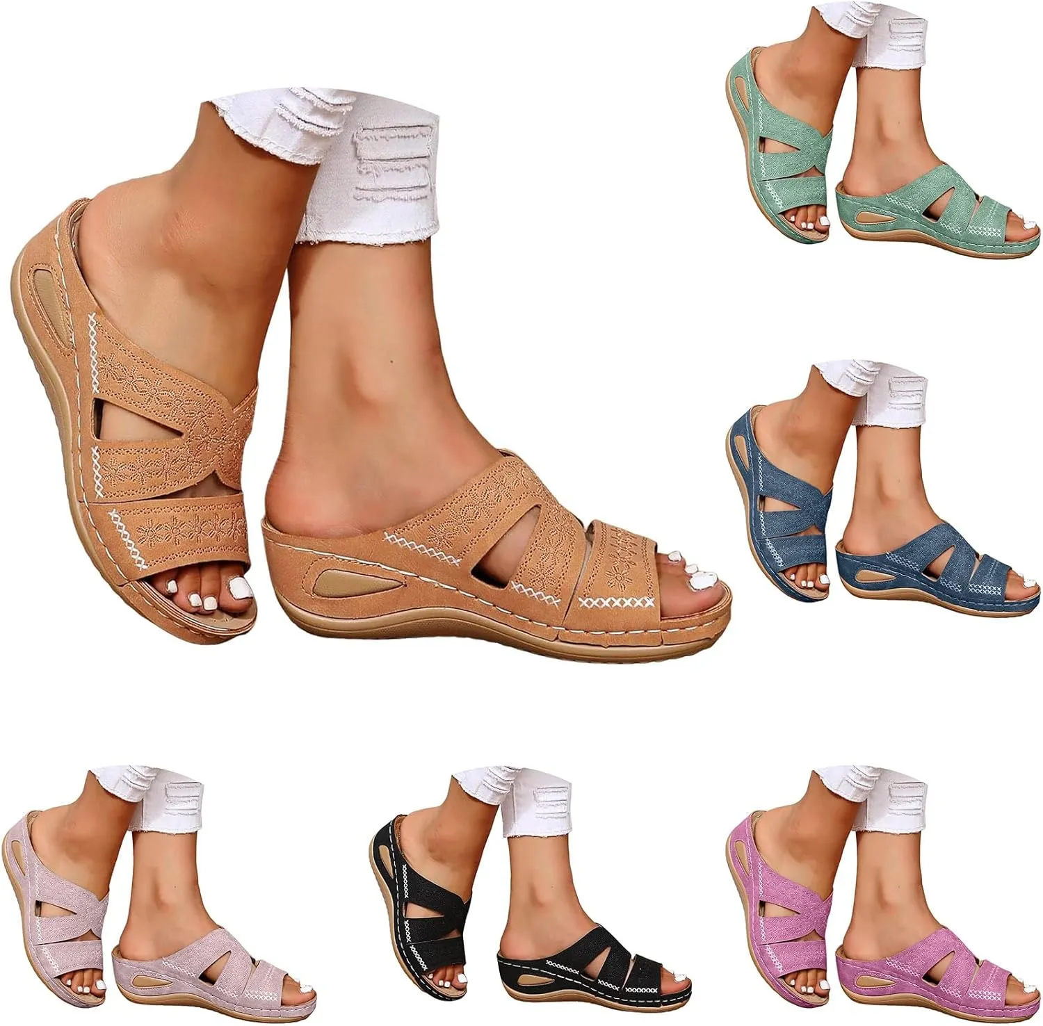 Women's Orthopedic Dressy Summer Comfort Flip Flops Wedge Sandals with Arch Support