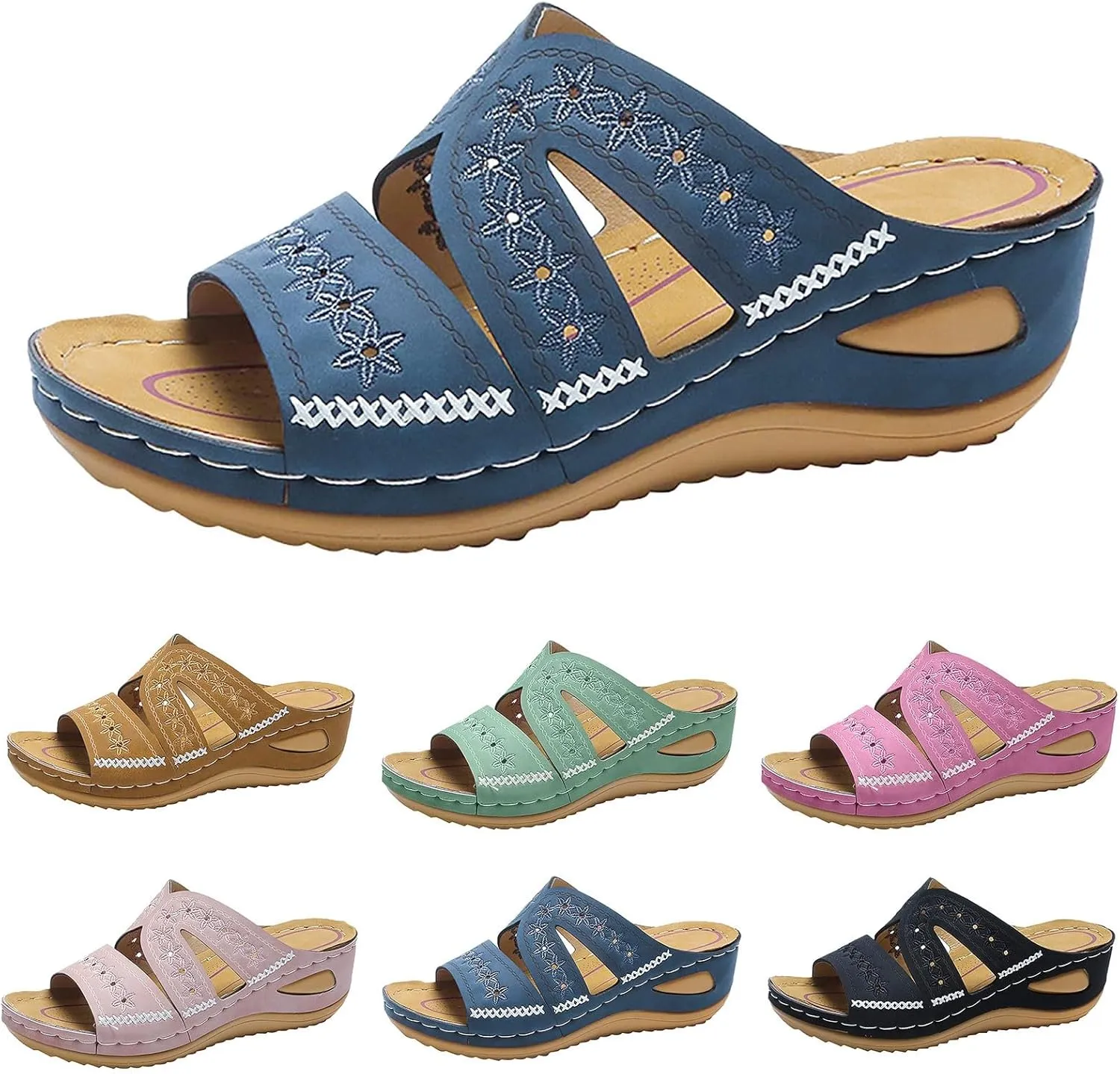 Women's Orthopedic Dressy Summer Comfort Flip Flops Wedge Sandals with Arch Support