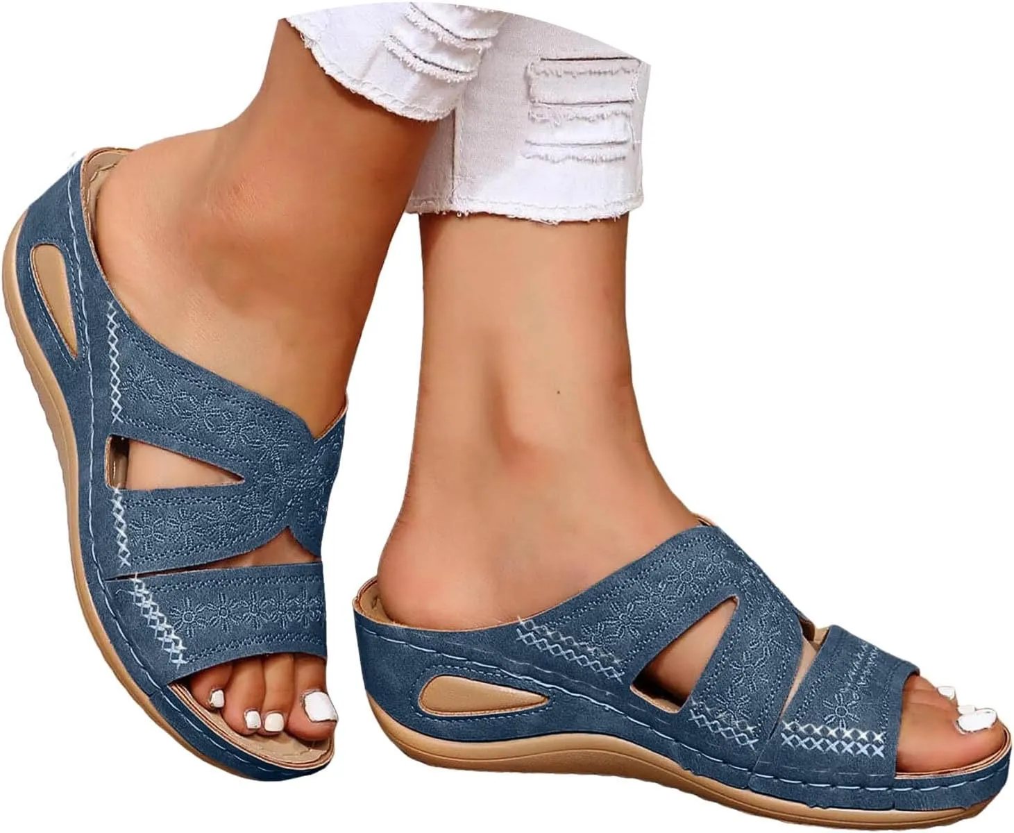Women's Orthopedic Dressy Summer Comfort Flip Flops Wedge Sandals with Arch Support