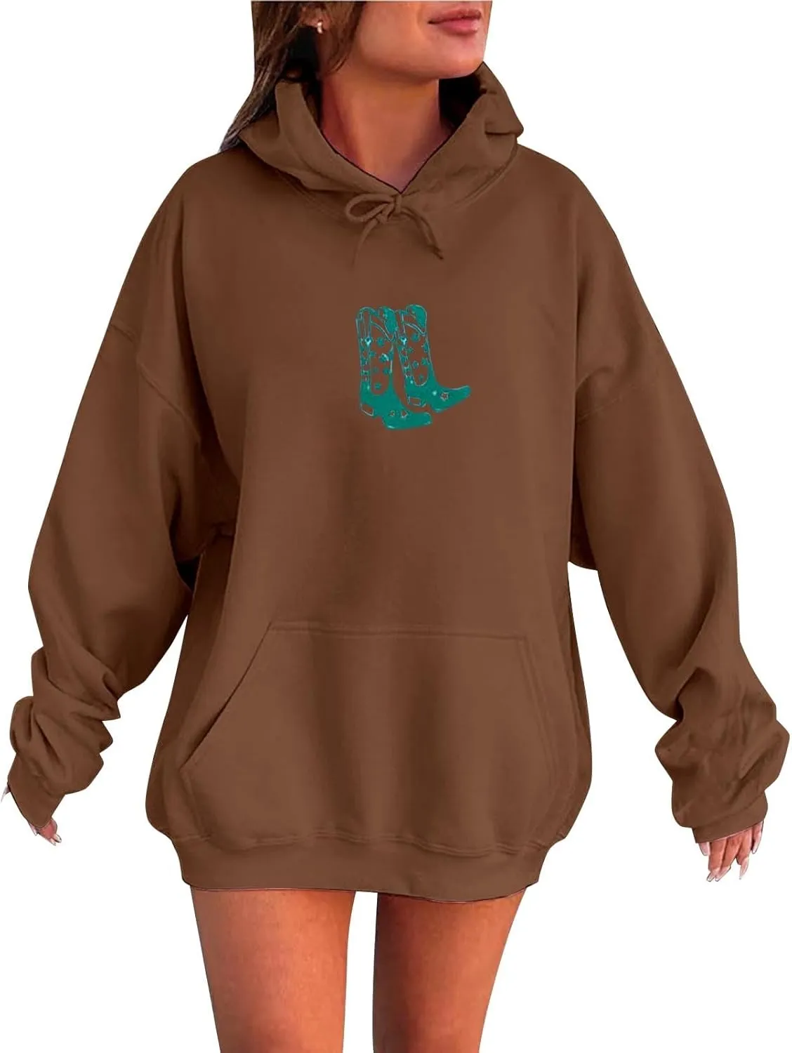 Women's Oversized Hoodie Slogan Letter Graphic Long Sleeve Preppy Sweatshirt Aesthetic Pullover with Pockets
